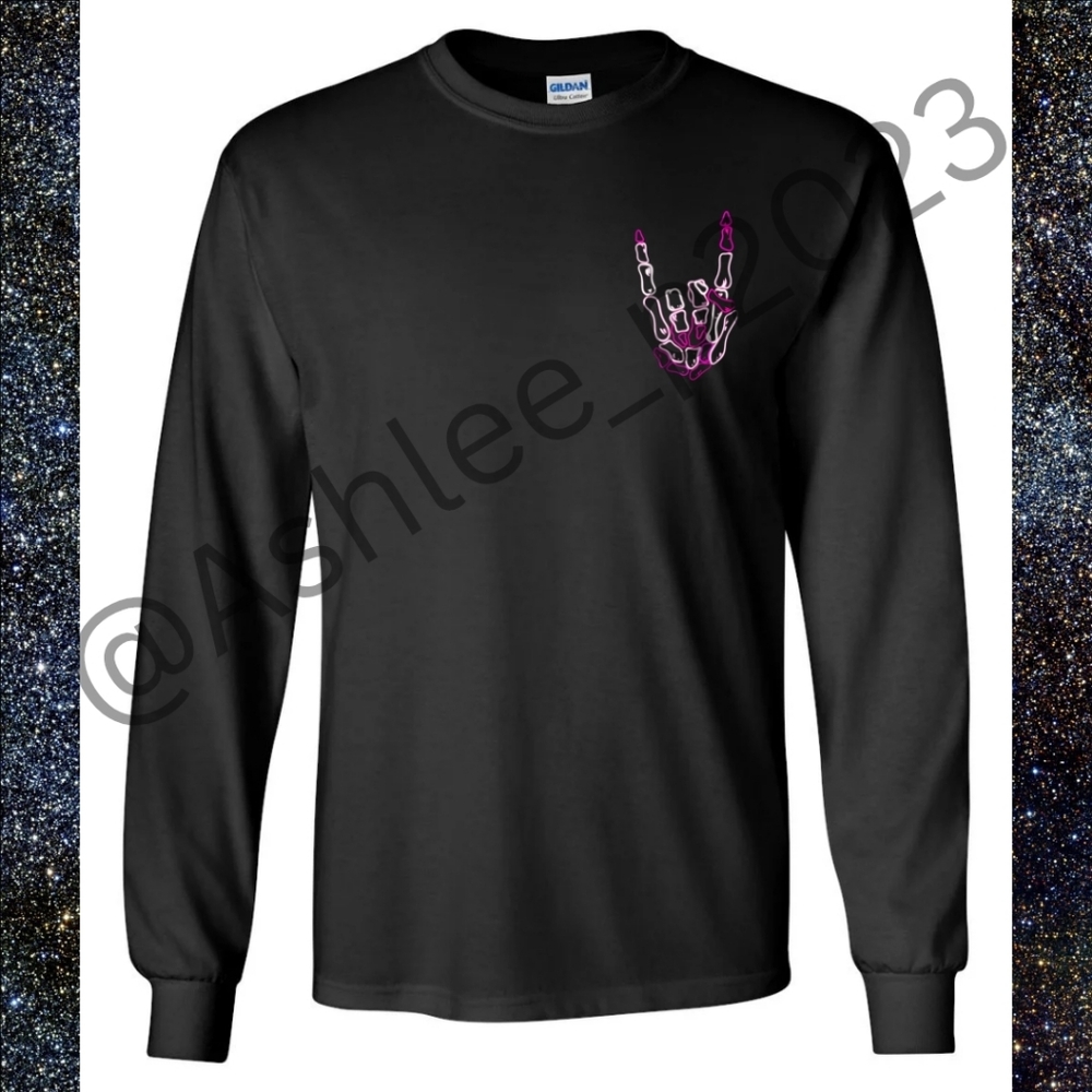 Rock Skeleton Hand Graphic Long Sleeve Tee Shirt